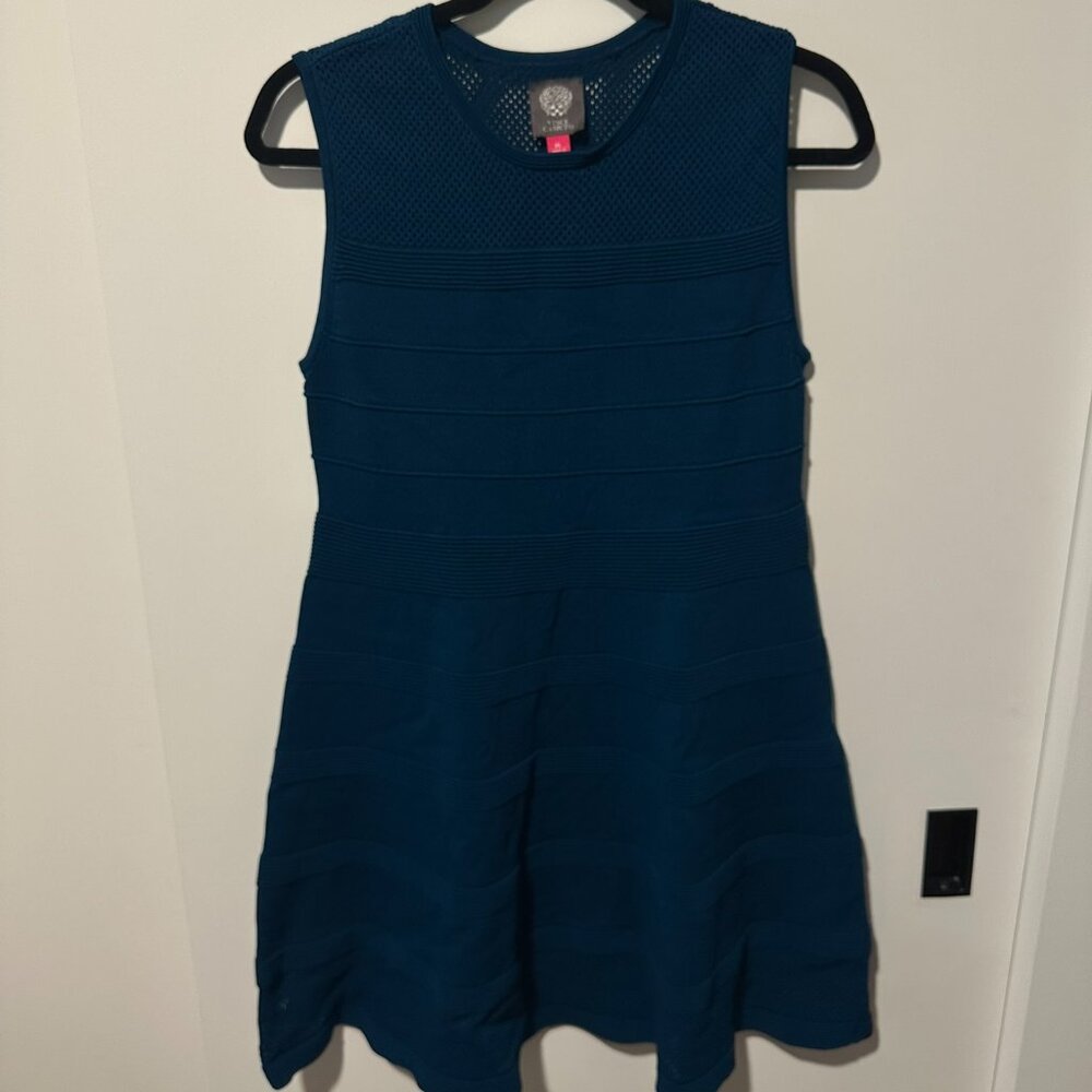 Vince Camuto Sleeveless Textured Knit Dress – Teal – Petite Large